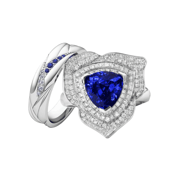 真爱玫瑰-·-蓝宝石婚礼戒指男女套装