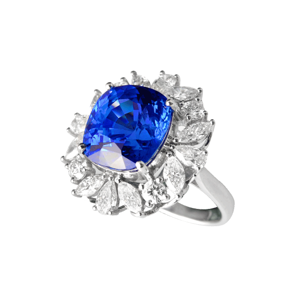 经典花形蓝宝石钻石戒指
