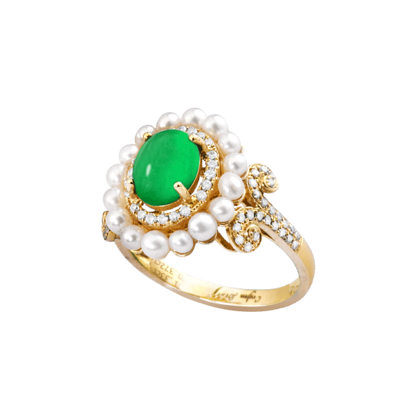 维多利亚-·-祖母绿珍珠戒指
